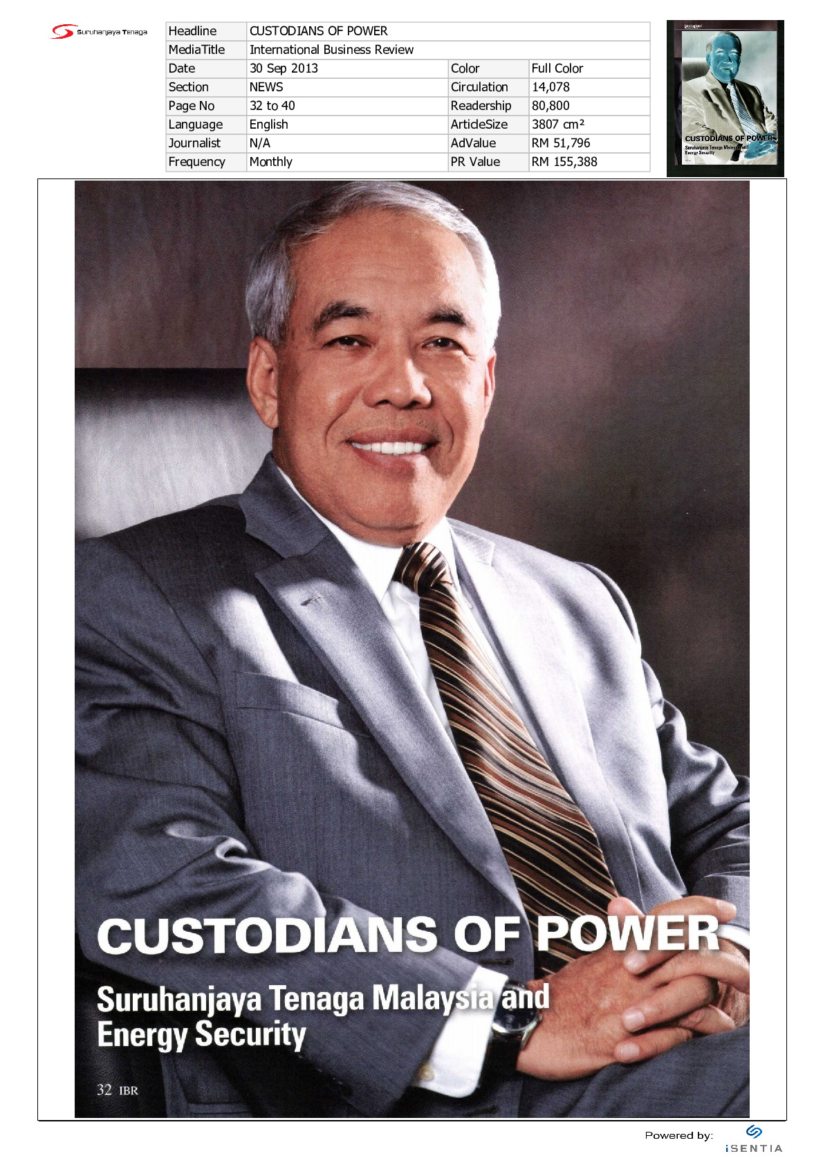 Feature Article: International Business Review Cover Page: Custodians of Power- Suruhanjaya Tenaga Malavsia and Energy Security