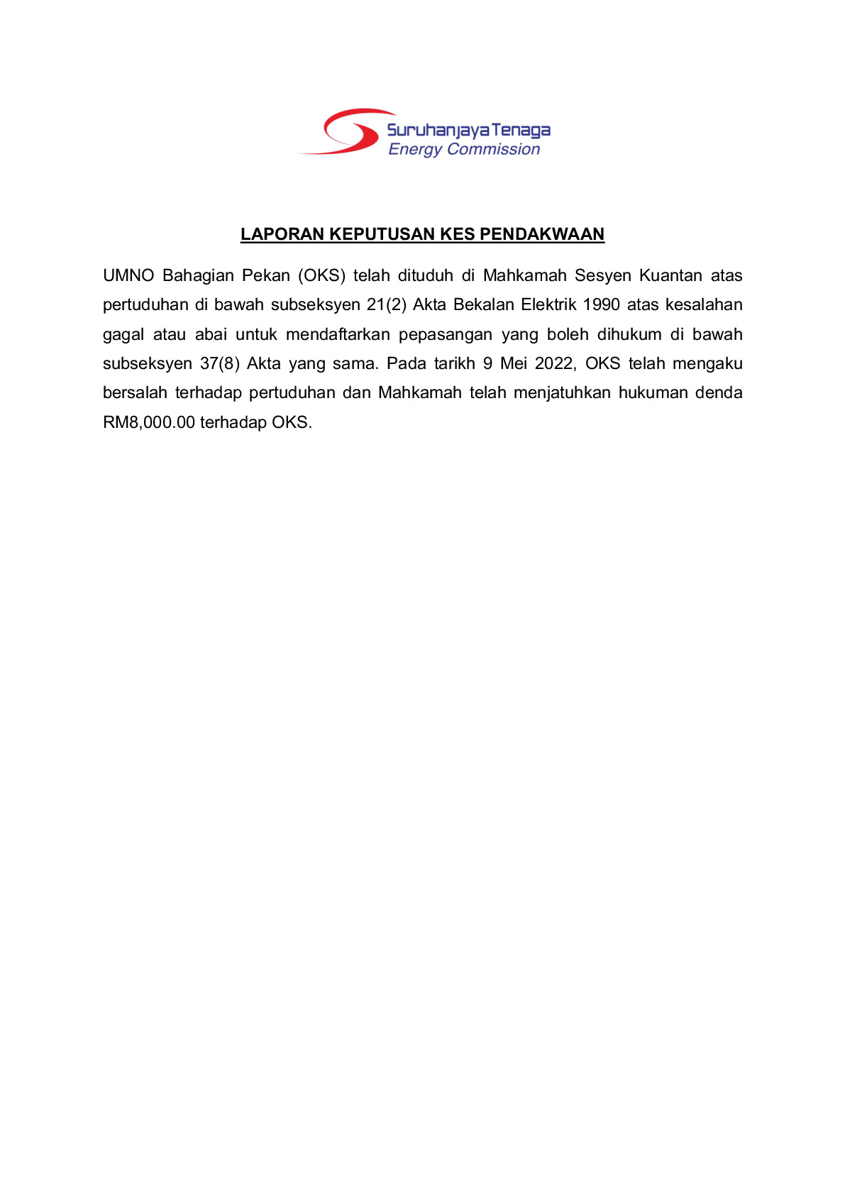 (Sessions Court) Prosecution Report - UMNO Pekan