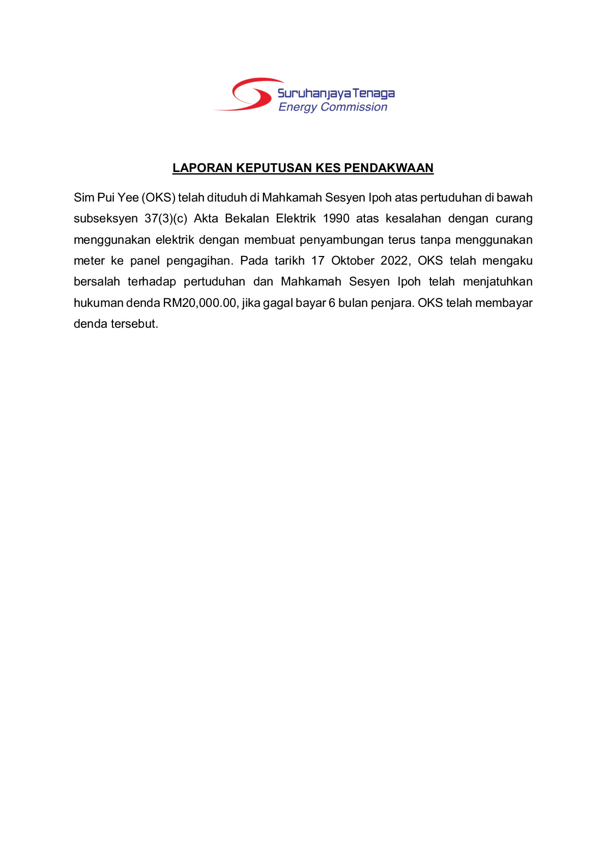(Sessions Court) Prosecution Report - Sim Pui Yee