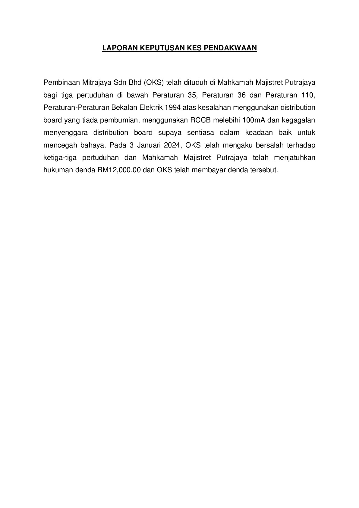 (Sessions Court) Prosecution Report - Pembinaan Mitrajaya Sdn Bhd