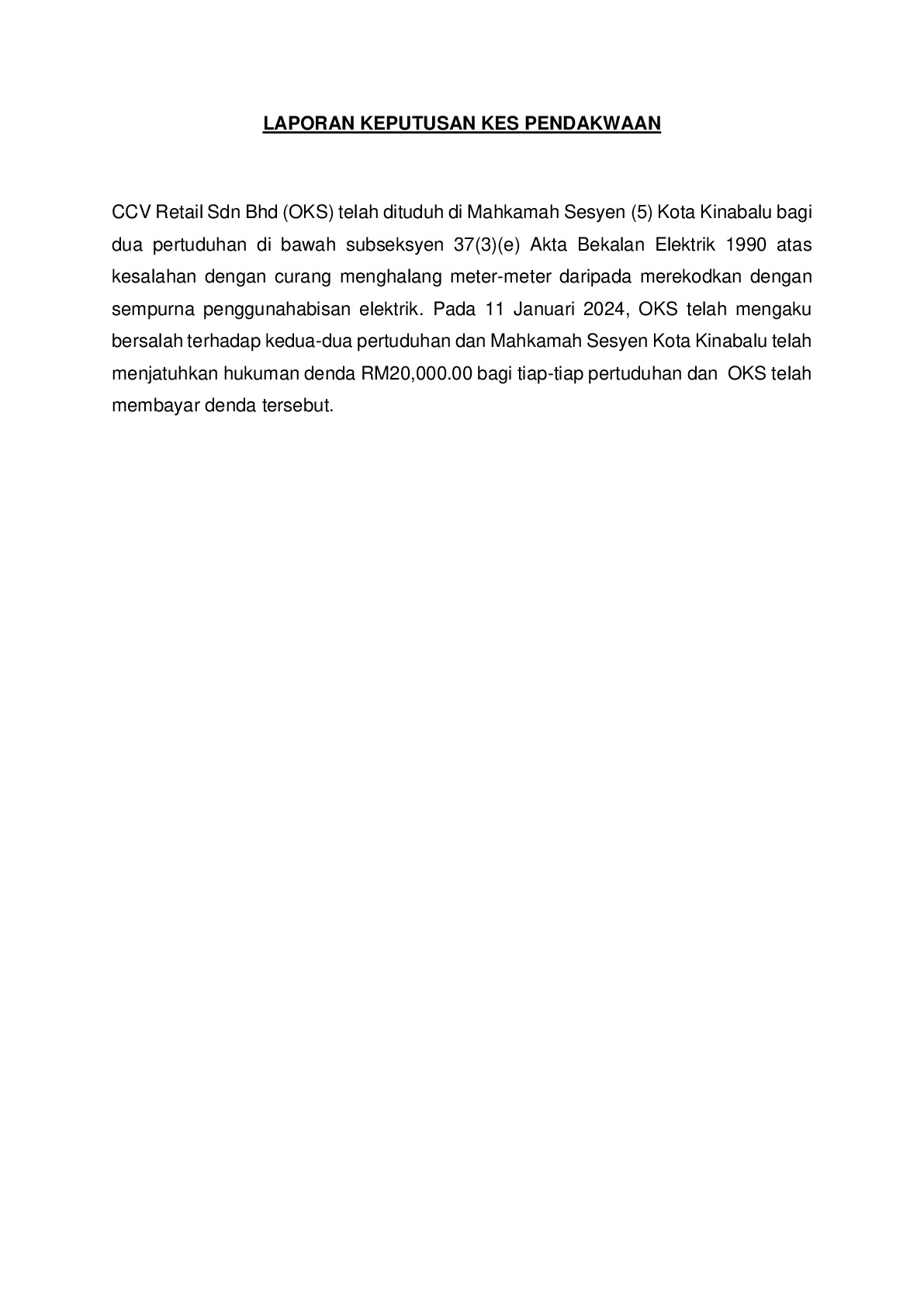 (Sessions Court) Prosecution Report - CCV Retail Sdn Bhd