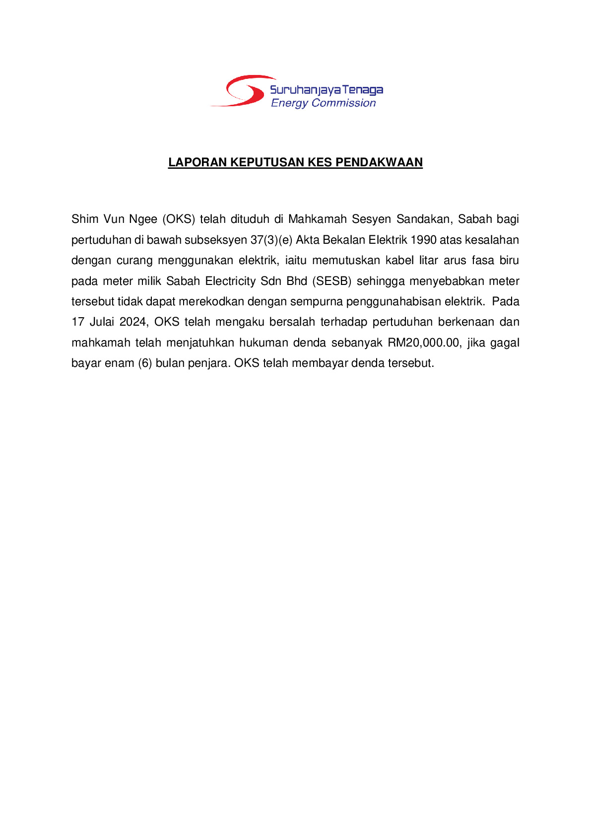 (Sessions Court) Prosecution Report - Shim Vun Ngee