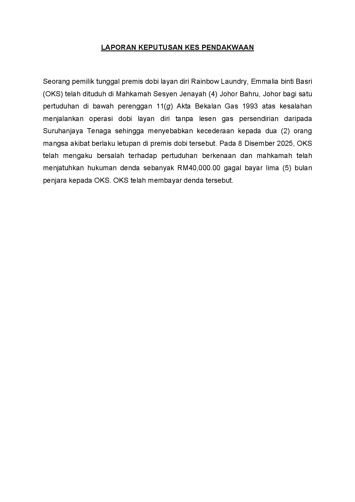 (Sessions Court) Prosecution Report - Emmalia binti Basri