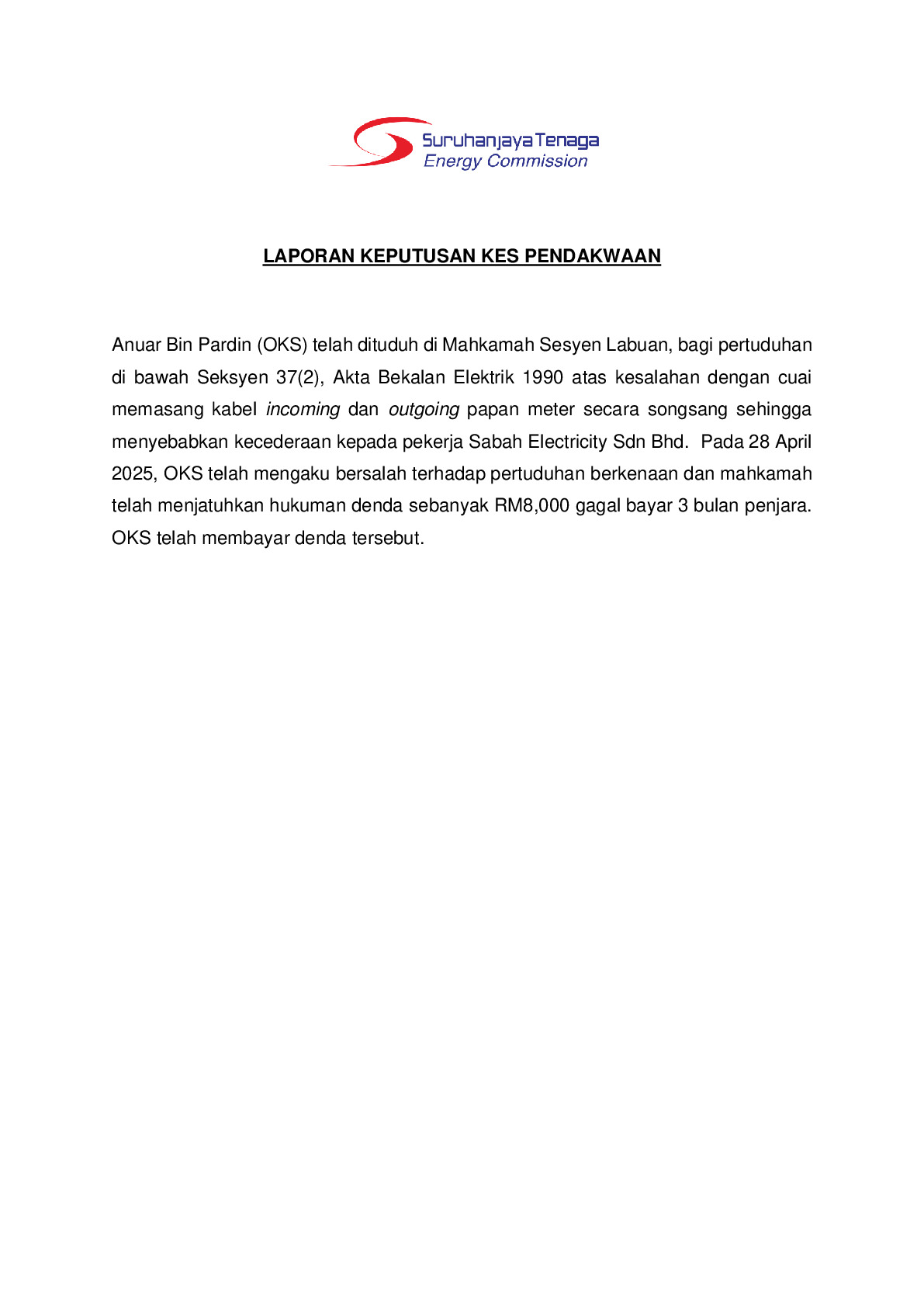 (Sessions Court) Prosecution Report - Anuar Bin Pardin
