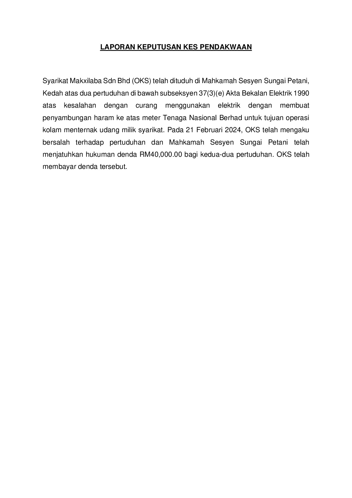 (Sessions Court) Prosecution Report - Makxilaba Sdn Bhd
