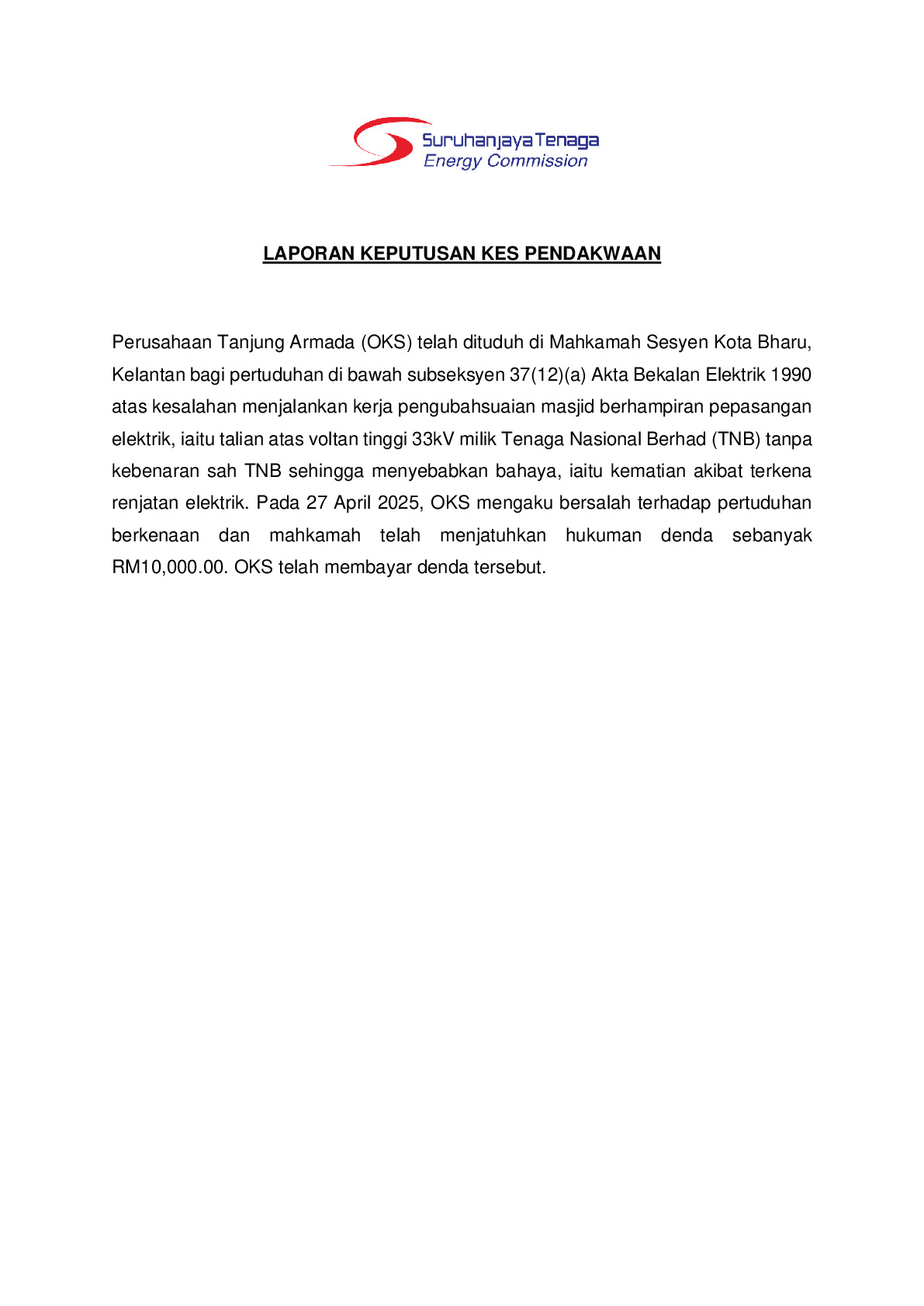 (Sessions Court) Prosecution Report - Perusahaan Tanjung Armada
