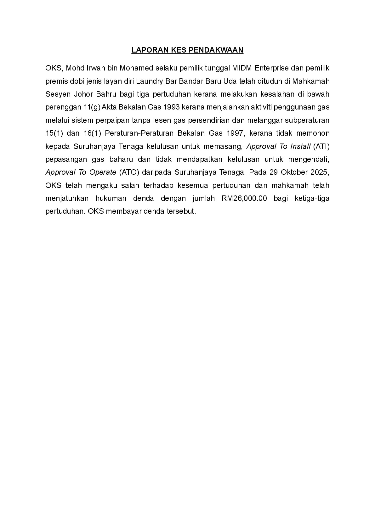(Sessions Court) Prosecution Report - Mohd Irwan bin Mohamed