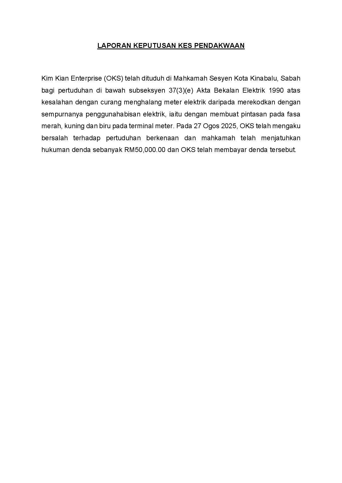 (Sessions Court) Prosecution Report - Kim Kian Enterprise