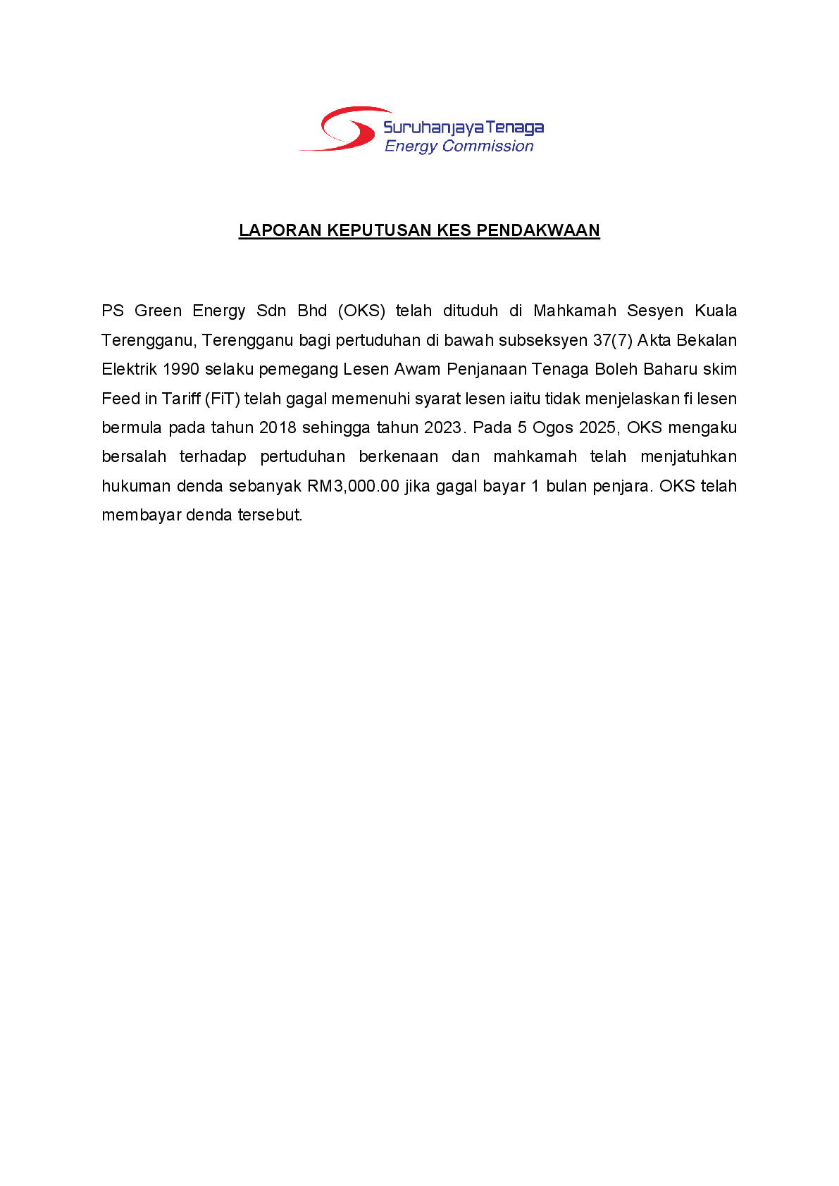 (Sessions Court) Prosecution Report - PS Green Energy Sdn Bhd.