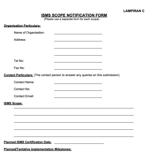 Attachment C - ISMS Scope Notification Form - Blank