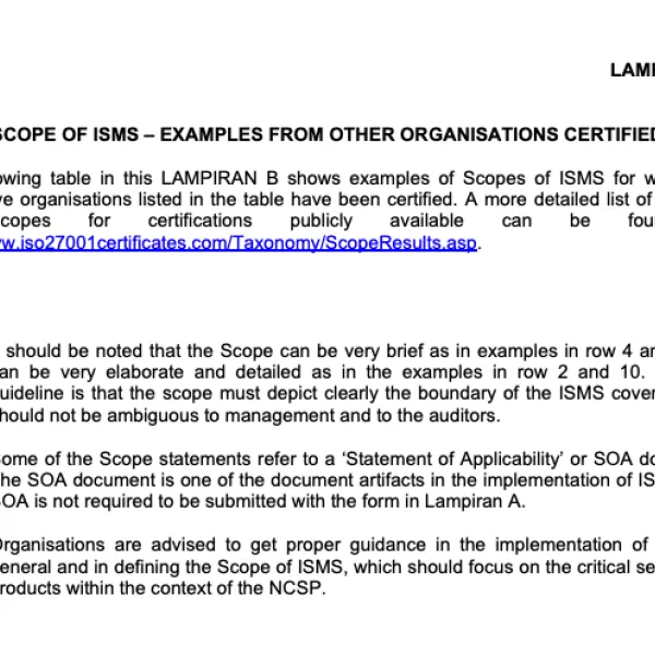 Attachment E - Scope of ISMS &ndash; Examples From Other Organisations Certified