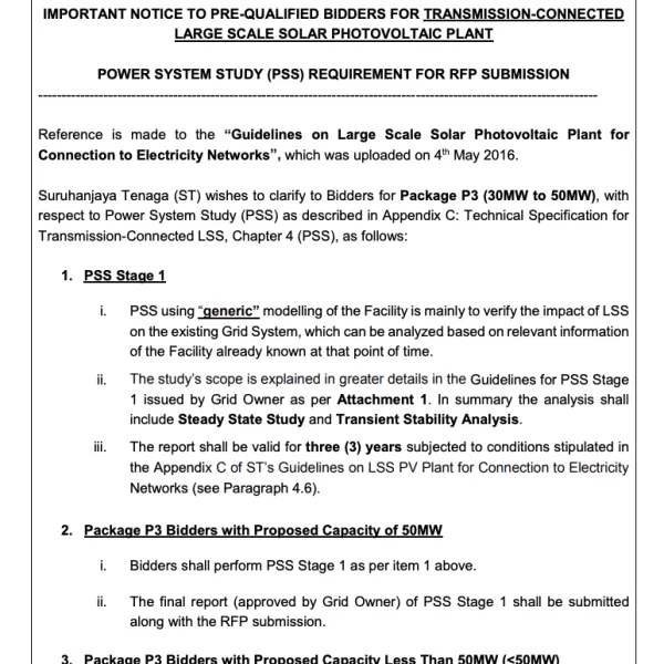 Notice on PSS Requirement for RFP Submission-Transmission Connected