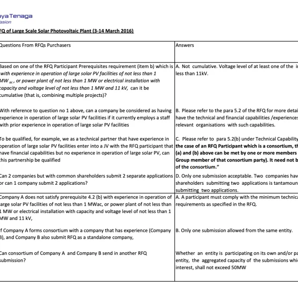 Response to queries on RFQ of Large Scale Solar Photovoltaic Plant