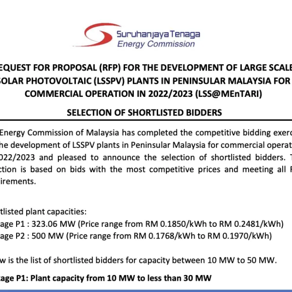 Announcement of the Selected Shortlisted Bidders for LSS@MEnTARI